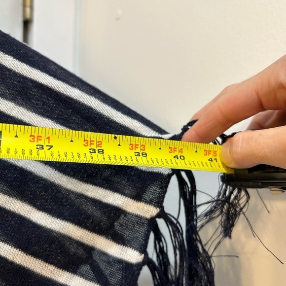 Talbots Linen Blend Fringe Trimmed Poncho Sz L Oversized Nautical Beachy Resort - Picture 5 of 7